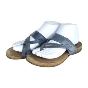 Taos Women’s Perfect US7 Steel Leather Toe Loop Flat Thong Slide Sandals Shoes